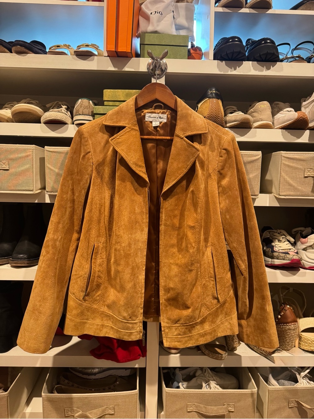 Vintage 90s/Y2K Preston & York Cognac 100% Suede Leather Bomber Jacket